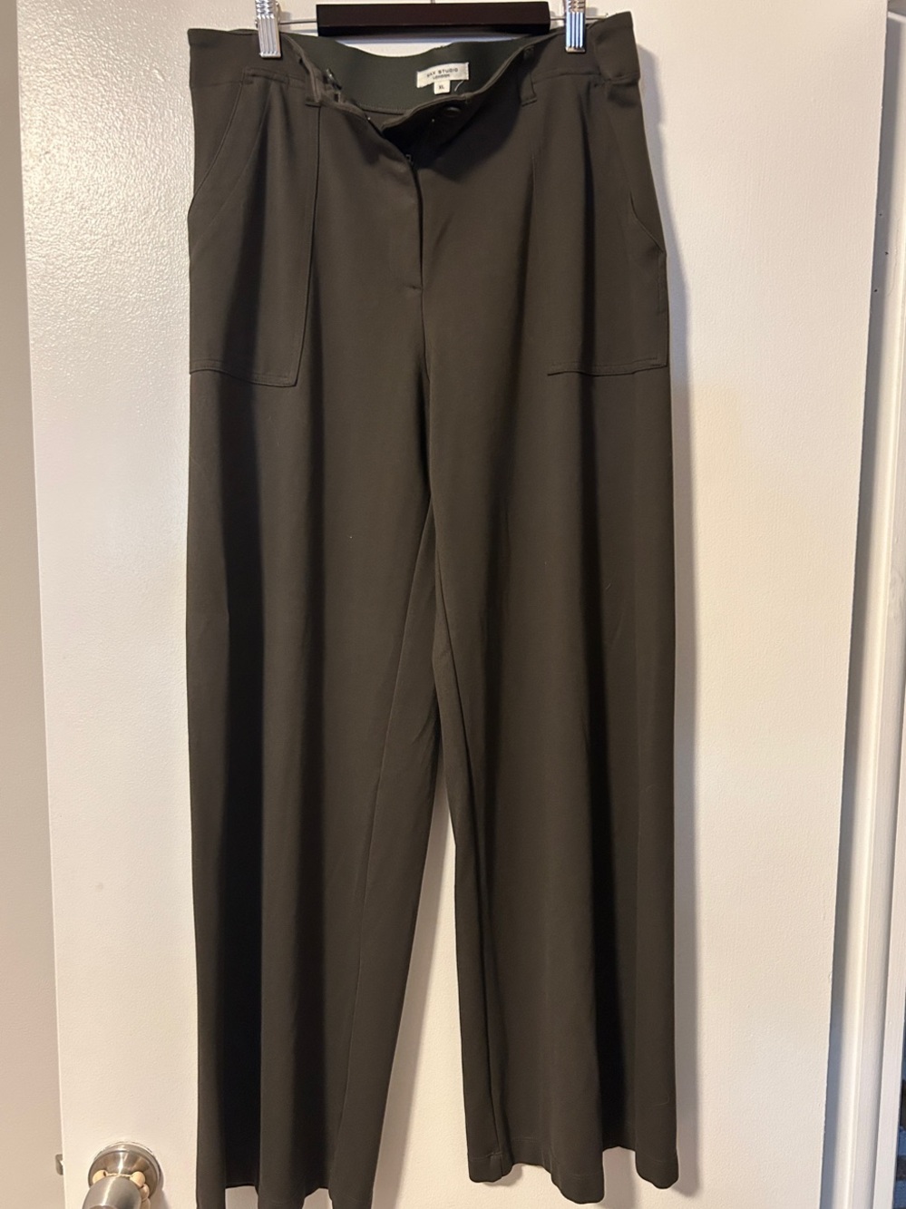 Max Studio London Dark Olive High-Waist Wide-Leg Trousers